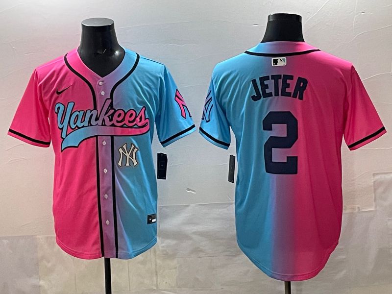 Men New York Yankees #2 Jeter Blue pink Game 2025 Nike MLB Jersey style 0011->new york yankees->MLB Jersey